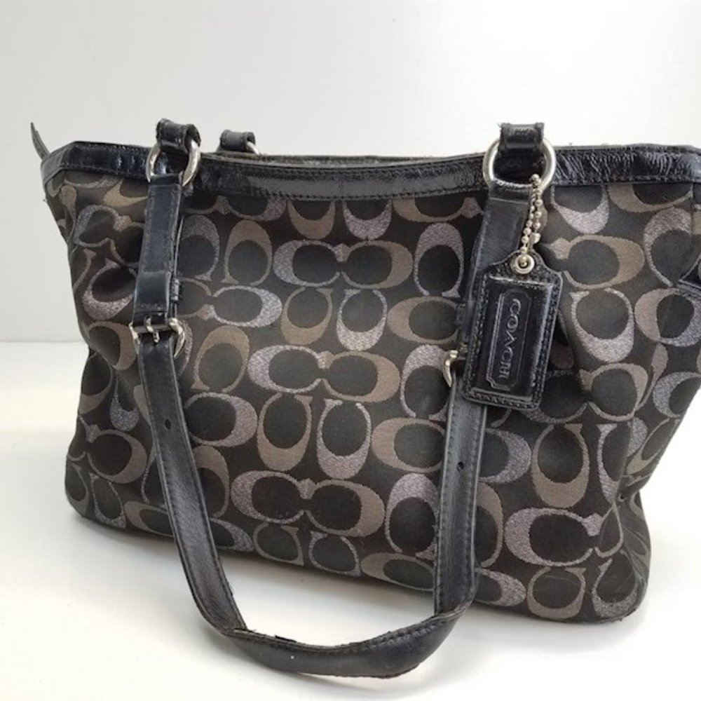 Coach SASSY Gallery Signature 3 Color Lurex Black Metallic Tote Bag
